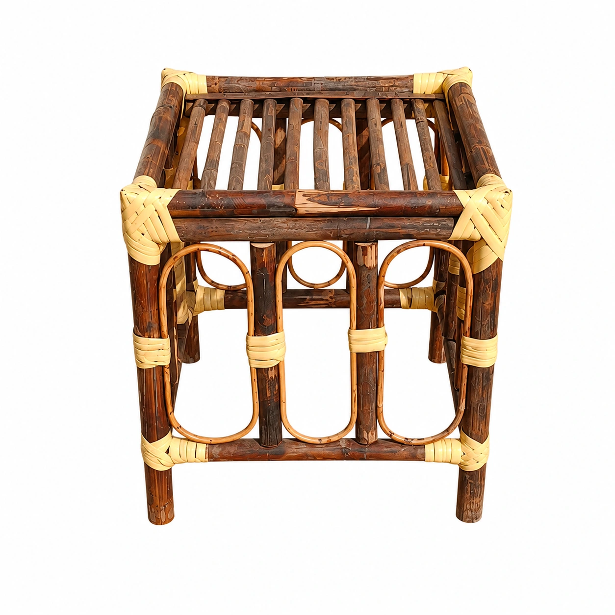 Two-Tone Wooden Finish Cane Stool