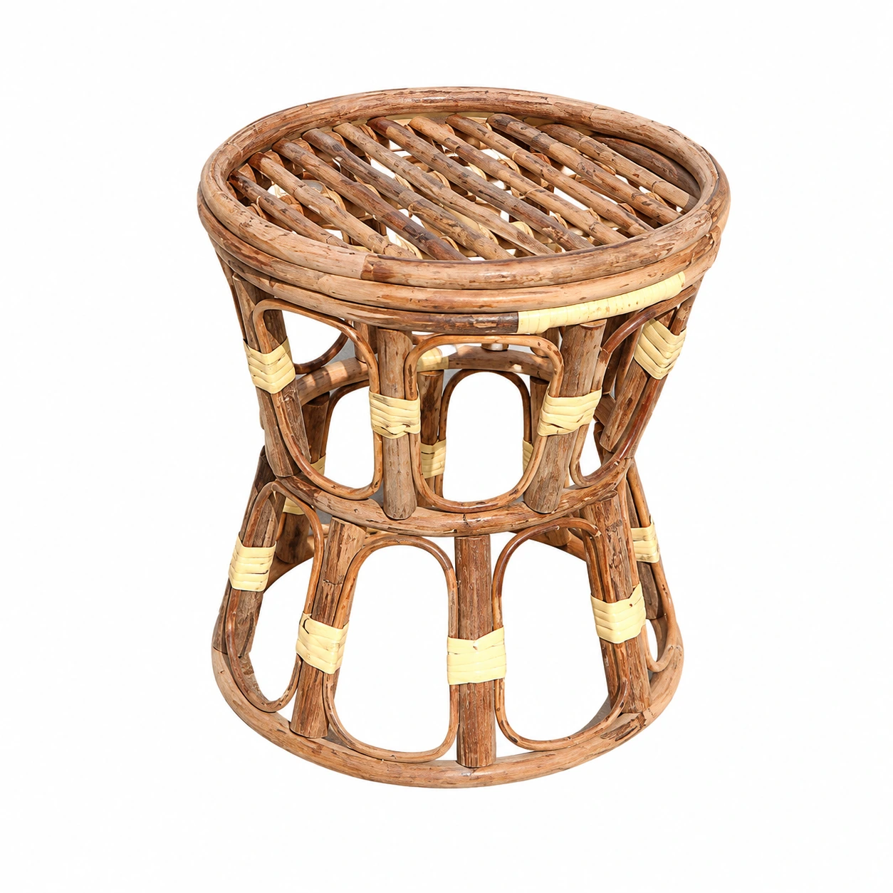 Hourglass Round Cane Stool