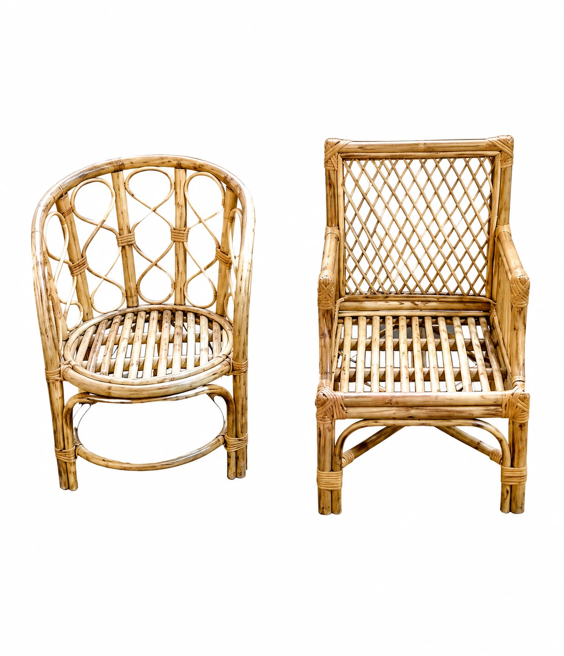 Dual-Style Handcrafted Cane Chair Pair