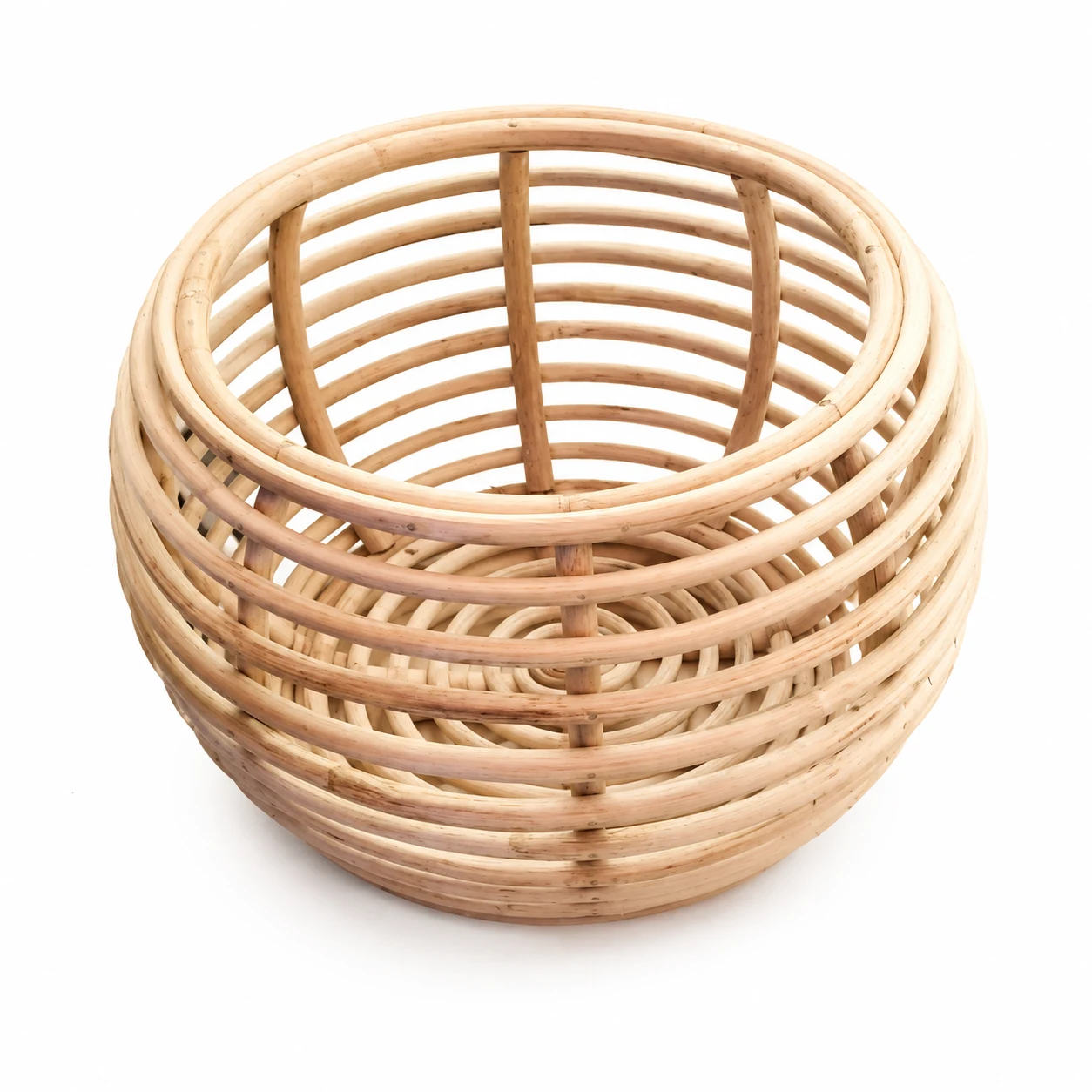 Handcrafted Ribbed Cane Storage & Planter Basket