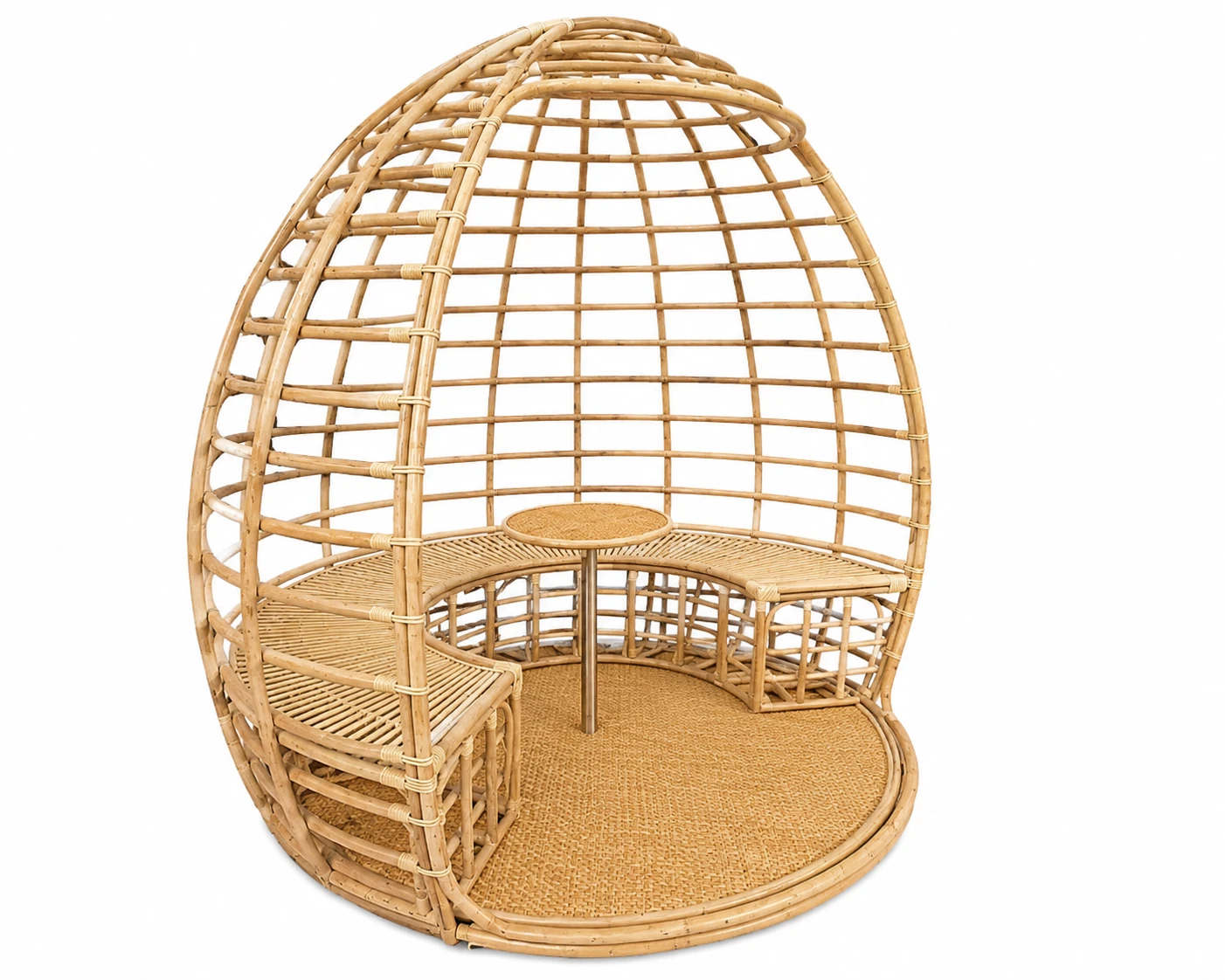 Architectural Rattan Dome Gazebo Pod with Built-in Seating & Table