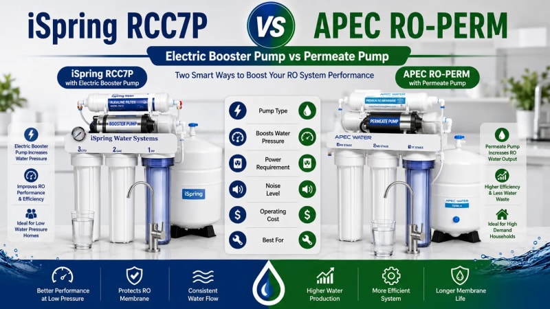iSpring RCC7P vs APEC RO-PERM: Electric Booster Pump vs Permeate Pump