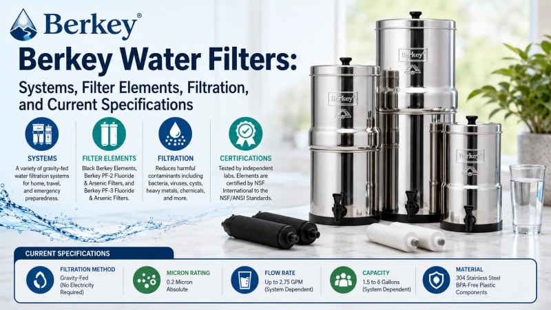 Berkey Water Filters: Systems, Filter Elements, Filtration, and Current Specifications