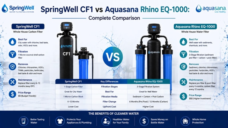 SpringWell CF1 vs Aquasana Rhino EQ-1000: Complete Comparison