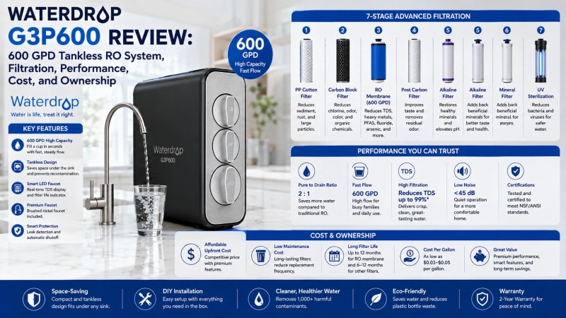 Waterdrop G3P600 Review: 600 GPD Tankless RO System, Filtration, Performance, Cost, and Ownership