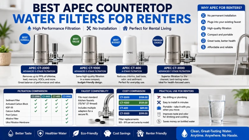 Best APEC Countertop Water Filters for Renters: Models, Filtration, Faucet Compatibility, Costs, and Practical Use