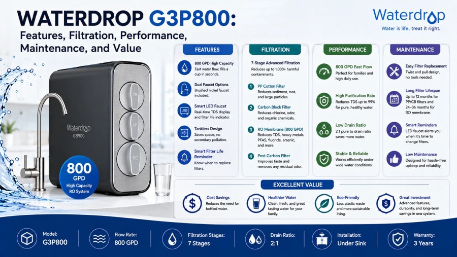 Waterdrop G3P800: Features, Filtration, Performance, Maintenance, and Value