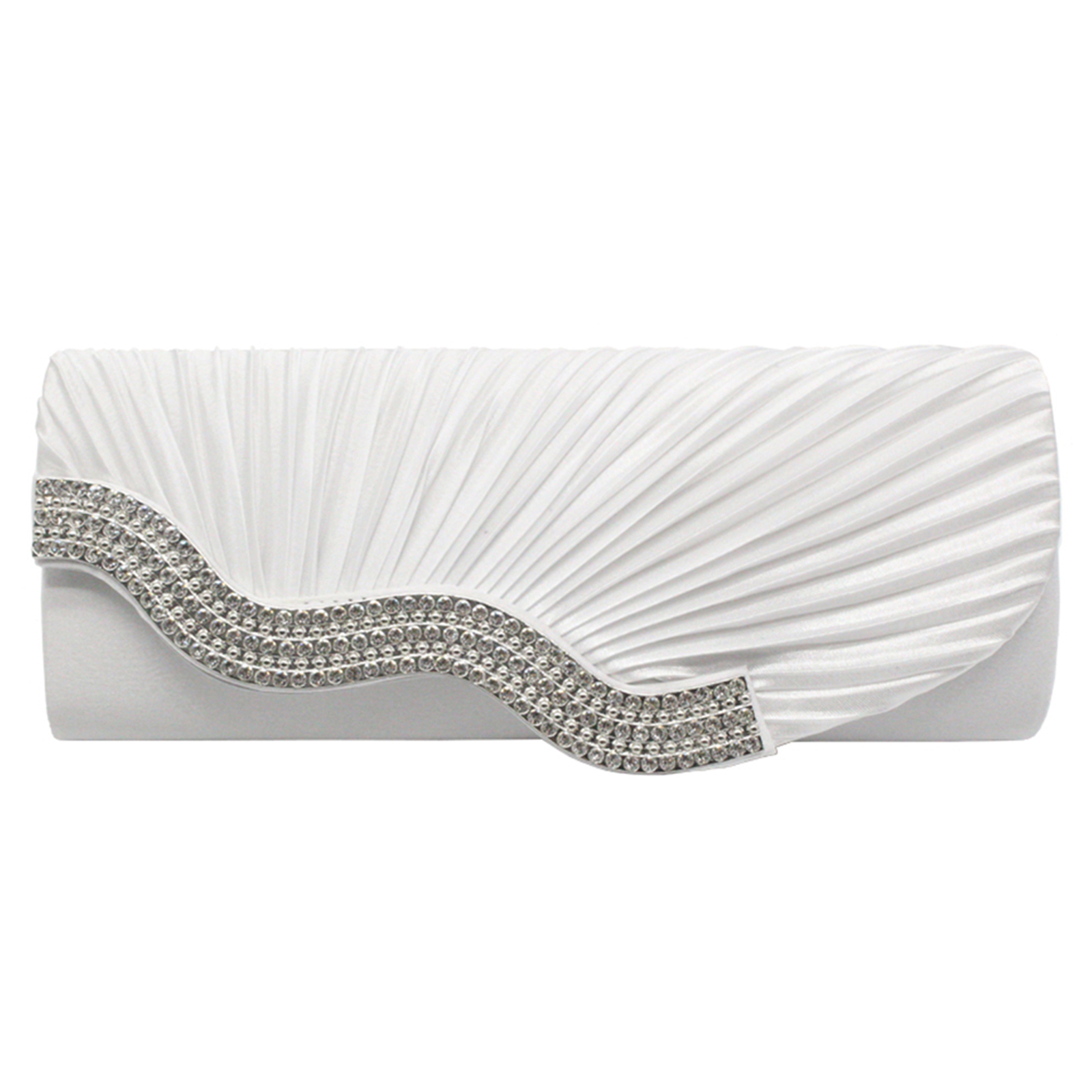 Pochette De Soirée Strass Blanc Sur Satin Fuchsia Avec Chaînette Argentée - Neuf Avec étiquettes