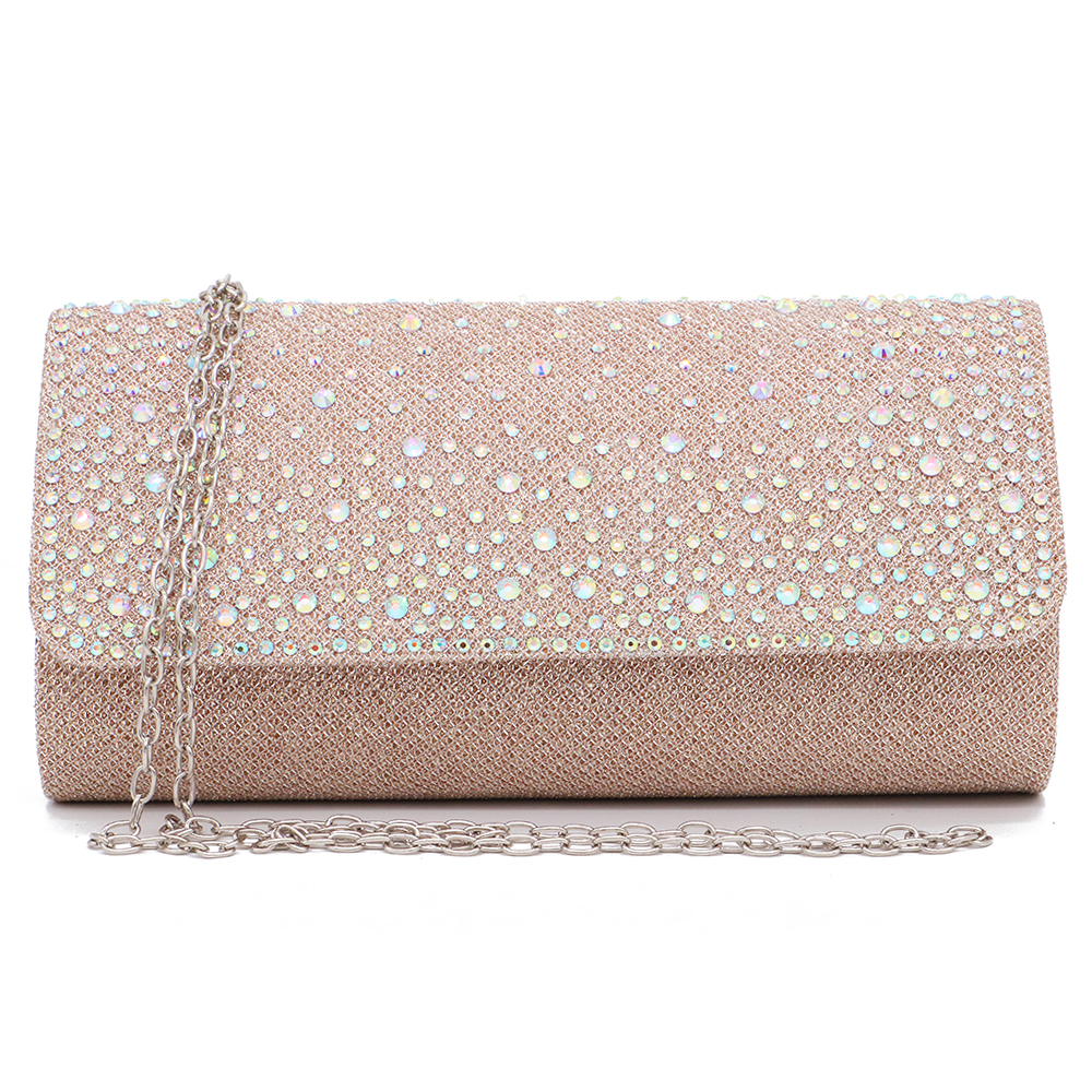 Pochette De Soirée Strass Blanc Brillant En Carreaux Miroir - Sac Main Soirée, Mariage | Occasion TB