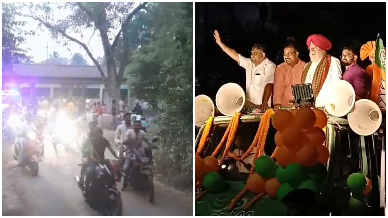তৃণমূল ও বিজেপি দুই প্রার্থীর রোড শো এ হেলমেট বিহীন মোটরবাইক মিছিল
