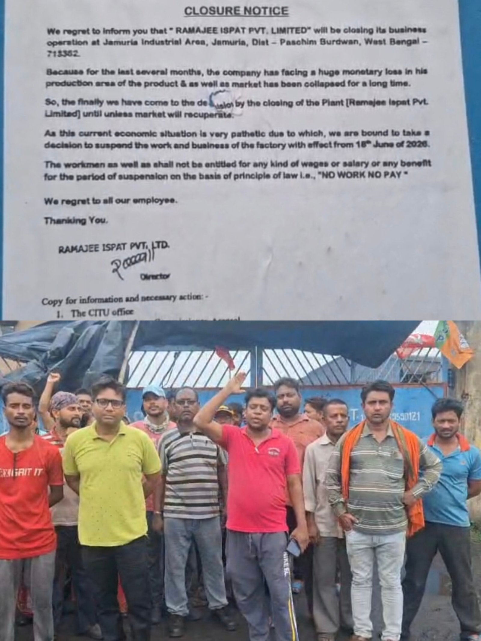 The workers erupted in protest after the sudden notice of factory closure at night.