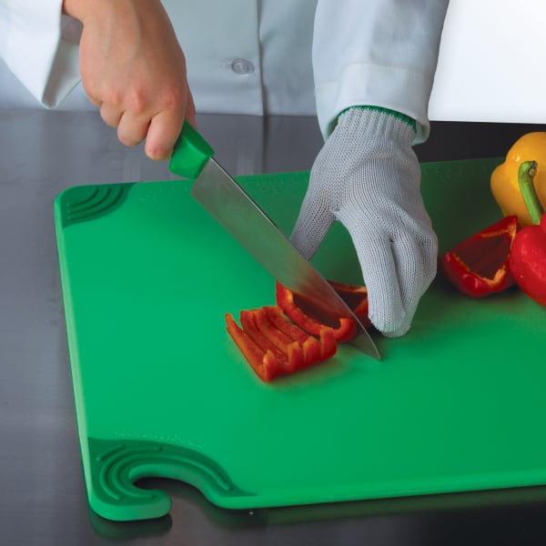San Jamar Saf-T-Grip Plastic Cutting Board with Safety Hook, 12 x 18 x  0.5, Green