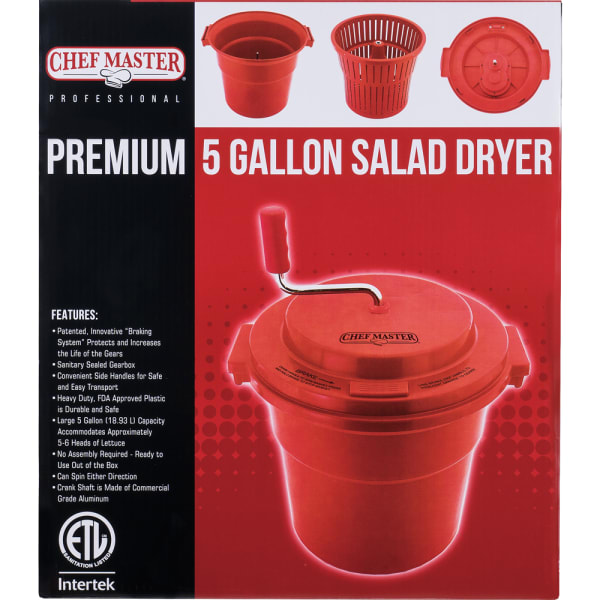 Chef Master 90012 Commercial Salad Spinner | 2.5 Gallon Capacity Salad  Dryer | Sealed Gearbox | Built-in Brake System with Durable Spinner  Mechanism