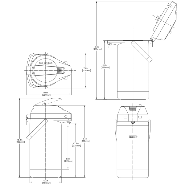 Bunn 3 Liter Stainless Steel Lined Lever Action Airpot 32130.0100