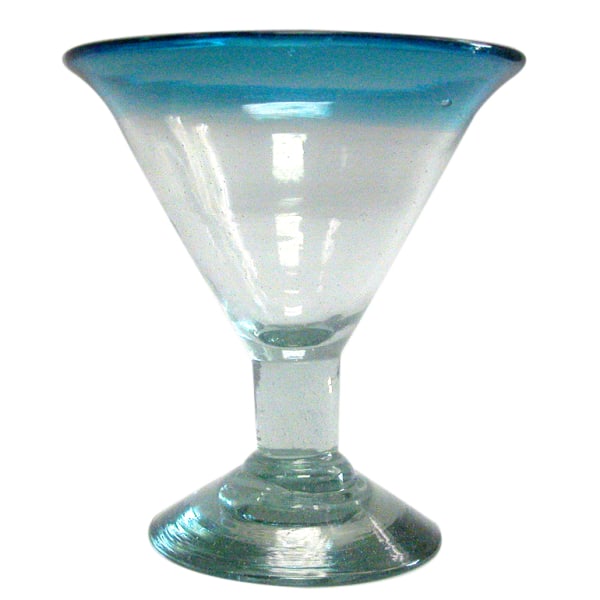 Blue Rim Hand-Blown Martini/Margarita Glass 4 oz -6” Tall -Small