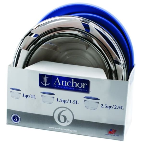 Anchor Hocking Glass Batter Bowl with Blue Lid, 2 Quart