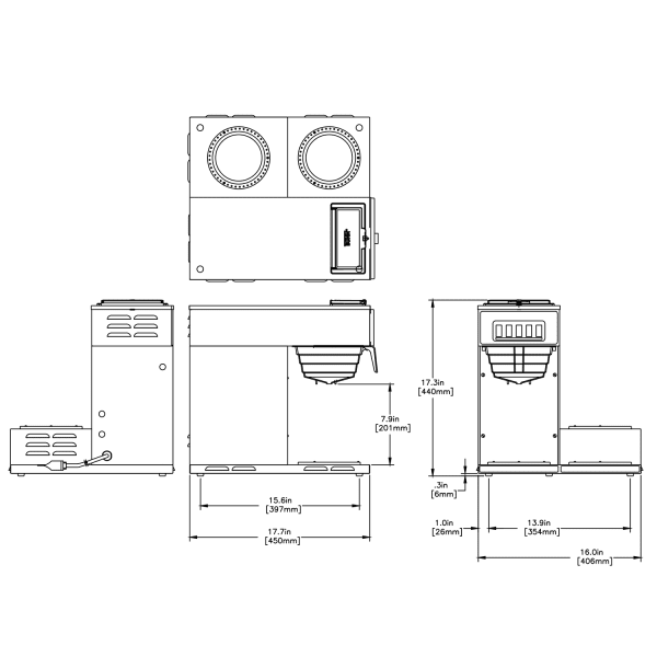 Bunn VP17-3 Pourover Coffee Brewer 3 Lower Warmers Stainless 13300.0003