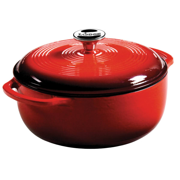 Lodge Cast Iron Red Cast Iron Dutch Oven with Lid - 7.5 Quart