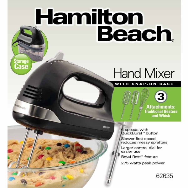 Hamilton Beach 62635 Black 6-Speed Hand Mixer with Storage Case