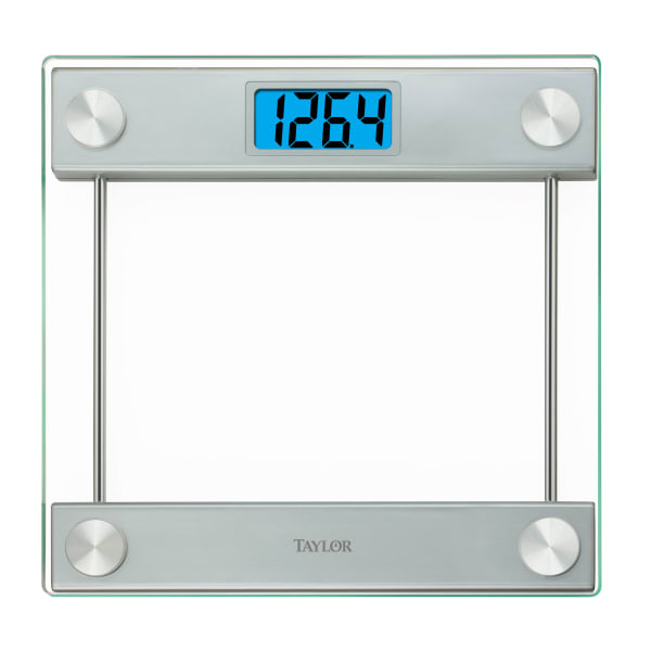 Taylor 500 lb Digital Glass High Capacity Scale Extra-Wide Platform 2 AAA Batteries Included Silver