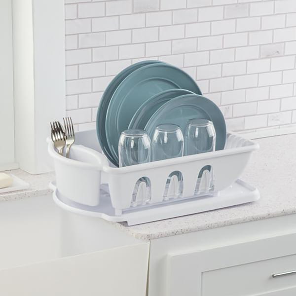 Sterilite 06218006 2-Pc. White Sink Dish Drainer Set | Wasserstrom