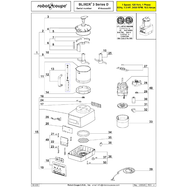 Robot Coupe BLIXER3 120V 3.7L Blixer with S/S Bowl | Wasserstrom