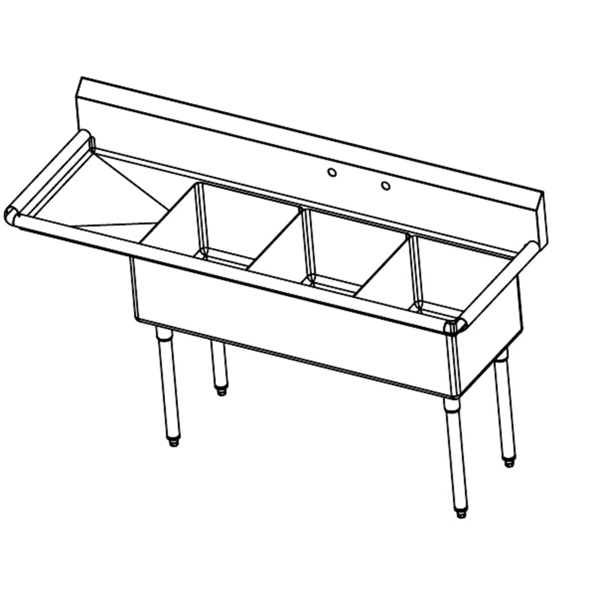 Amtekco C-3-1618-18L 3 Compartment Sink with Left Side Drain Board 