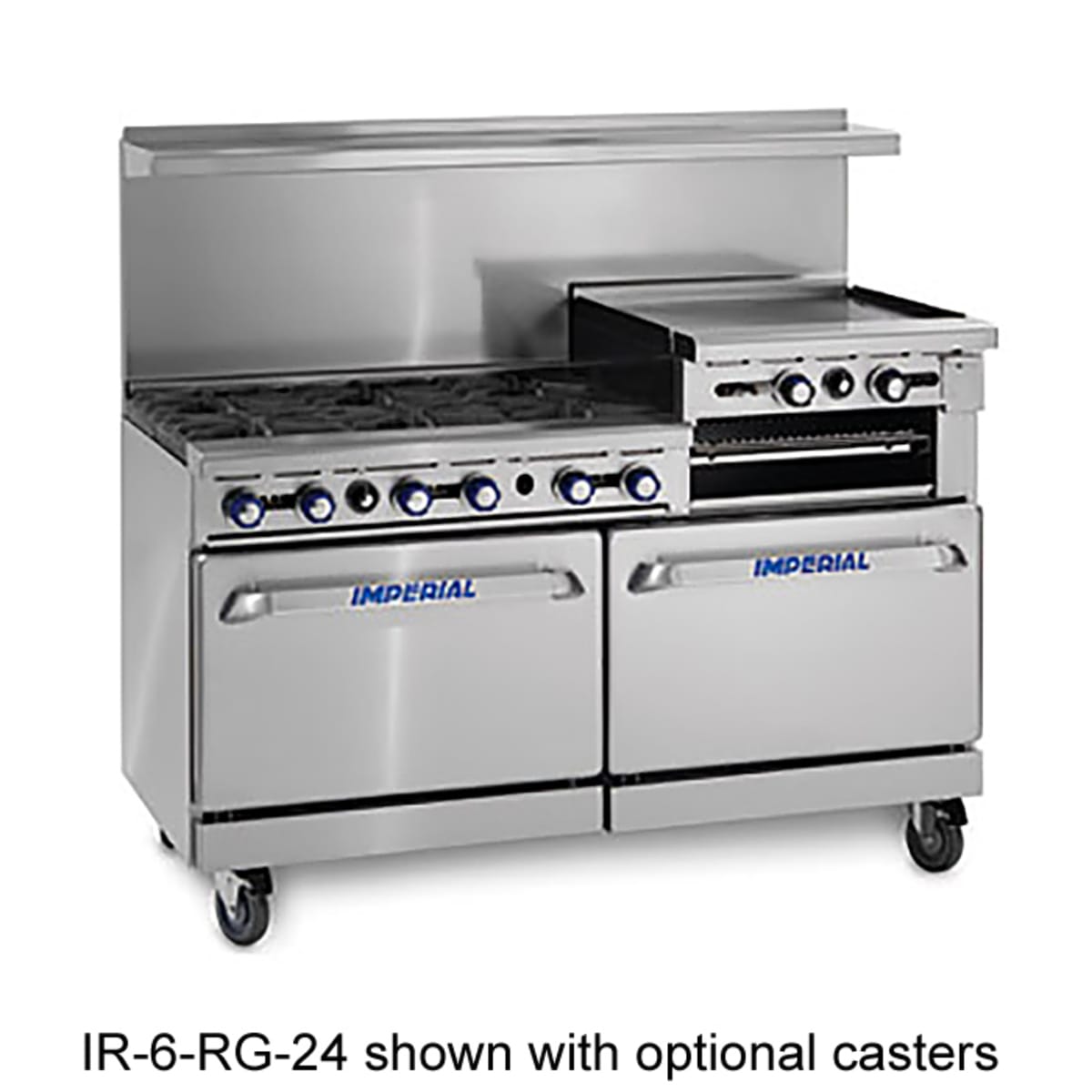 Iron Range Company IR-6B24G Commercial Gas Range Six Burner and Griddle  with Double Oven Base, 60 276,000 BTU, Stainless Steel