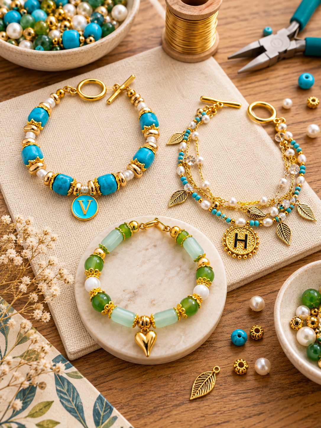Make your own bracelet with gold plated charm 