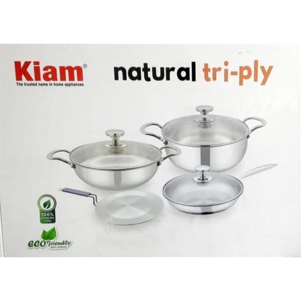 Kiam Natural Tri-Ply Stainless Steel Cookware Set 7 Piece