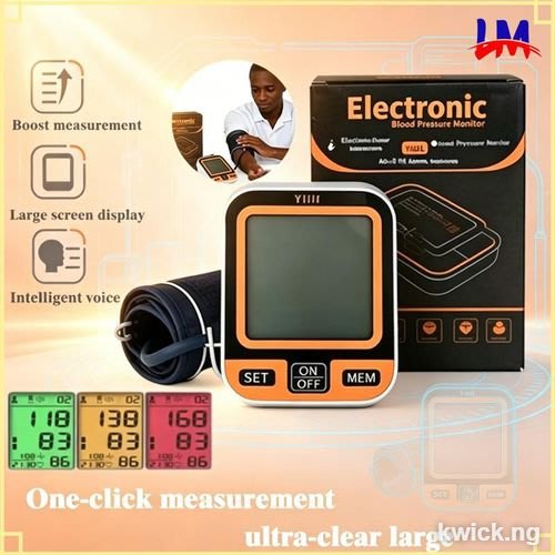 LM Loud Voice LCD Display Monitor Screen Automatic Blood Pressure Monitor & USB + Dust Bag- Orange