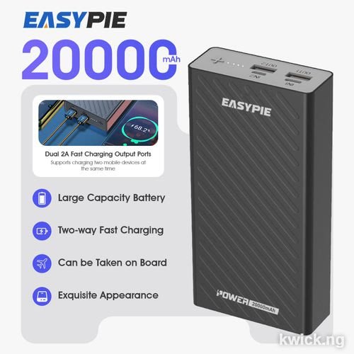 EASYPIE 20000mAh Ultra Slim Power Bank Fast Charging & Dual USB Ports Portable Charger for Mobile Phone