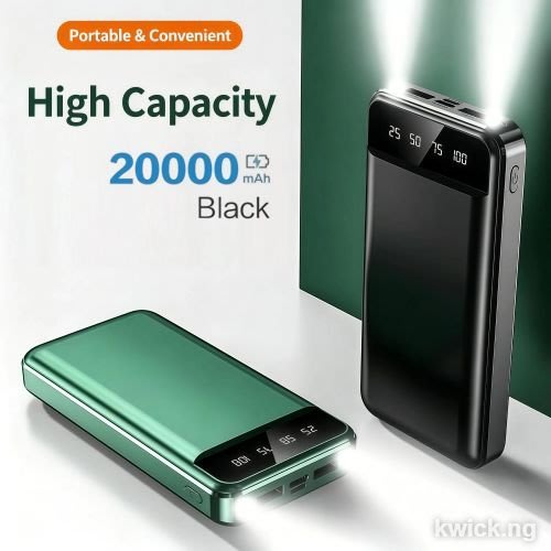 upDevice Authentic 20000mAh High-Capacity Portable Charger, 3-Output (USB1+USB2+Type-C), Quick Charge 3.0, 5V/9V/12V, Universal Battery Bank for Android & iOS - HTY-12/13/15,Black