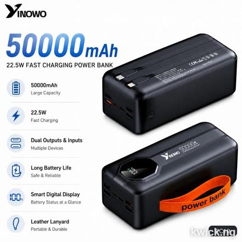 Yinowo PC19 50000mAh power bank 22.5W Super Fast Charge with four charging ports（New version）
