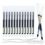 12Pcs/box Quick Dry Straight Liquid Ballpoint Pens (Black&0.5 mm), Large Capacity Anti-Leak Smooth Writing Pen For School Exam Office