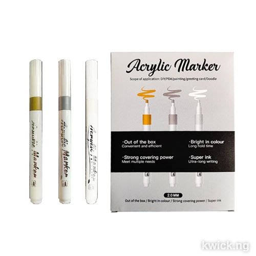 ZHENAN Acrylic Paint Pens Markers, acrylic markers ，9 Pack White Silver Gold Paint Pens