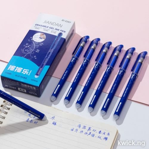 Erasable Blue Pen For Writing - 12Pcs