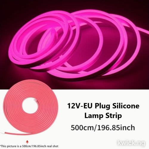 12V Neon Pink Light 5metres LED Flexible Strip Light,Neon Rope lights Snake Lights-With EU Plug