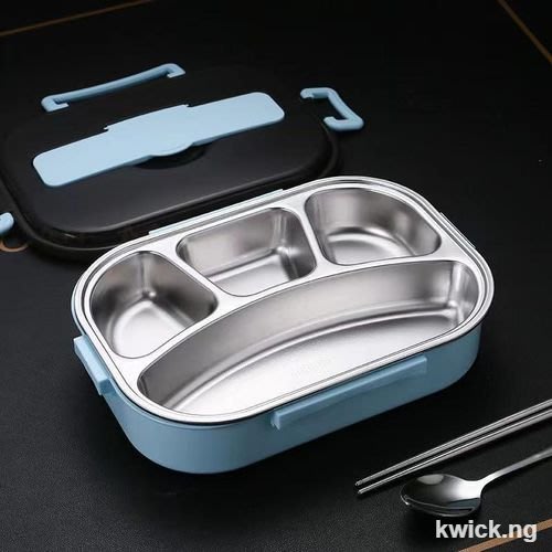 COD In Stock 1.3L 4-Grid Stainless Steel Lunch Box - Insulated Bento Box with Spoon, Fork & Bag for Students & Office Workers, Fast Delivery Nigeria