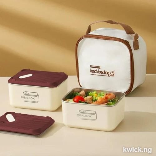 2 pieces of 304 stainless steel insulated lunch box with insulated tote bag and microwave heating
