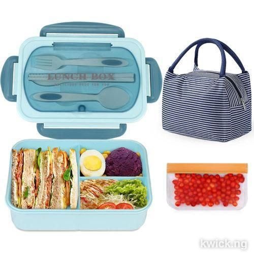 3IN1 Adult / Childreen Lunch Box With Cutlery Insulated Bag -Light Blue