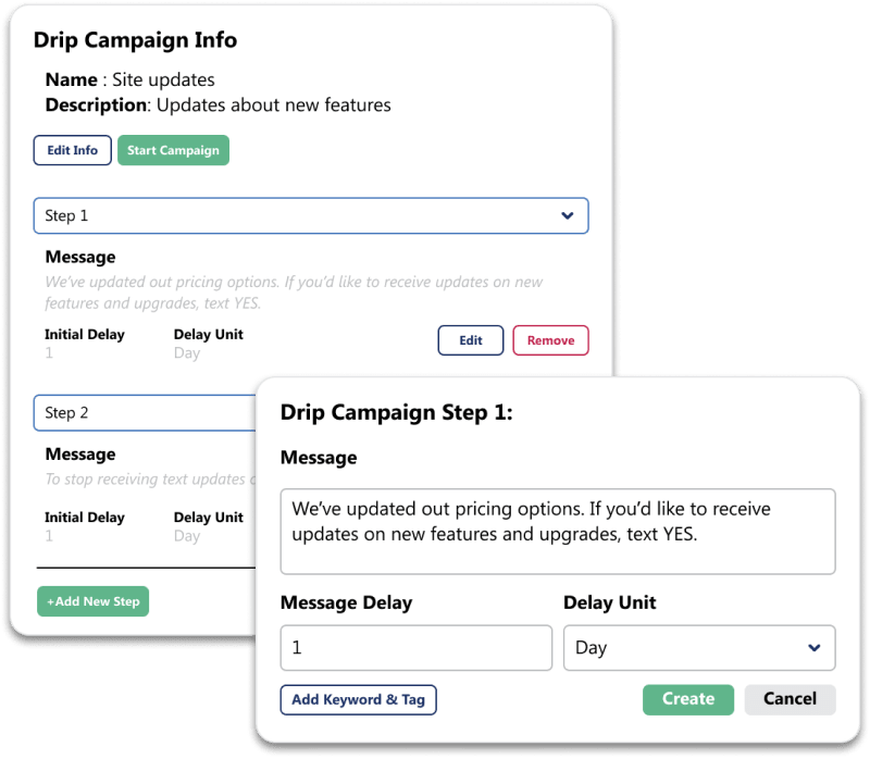 Creating a drip campaign to message contacts