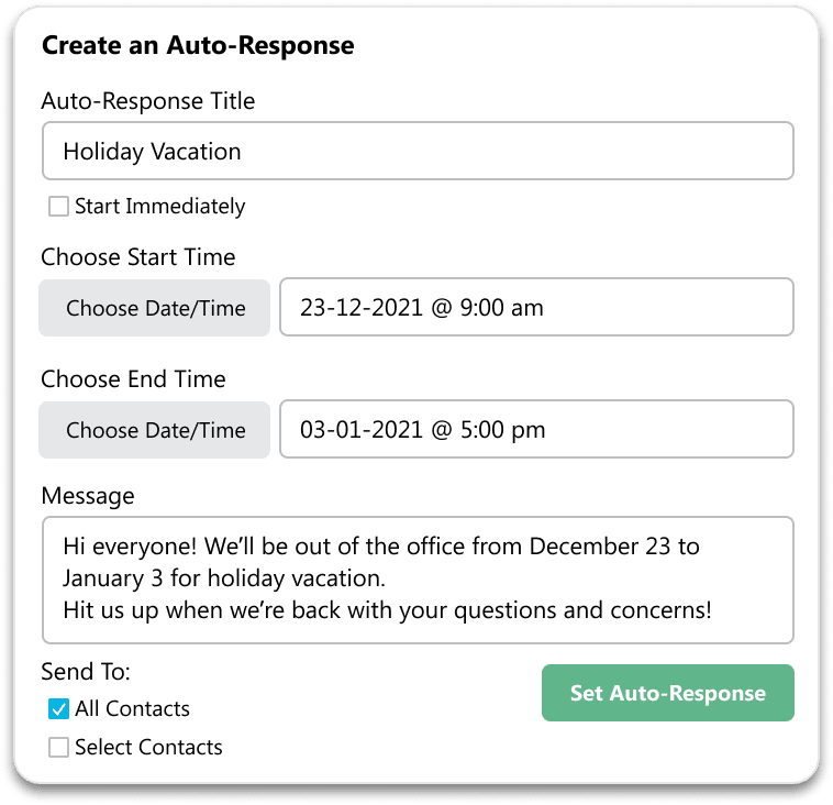 Creation of an Auto Response Message