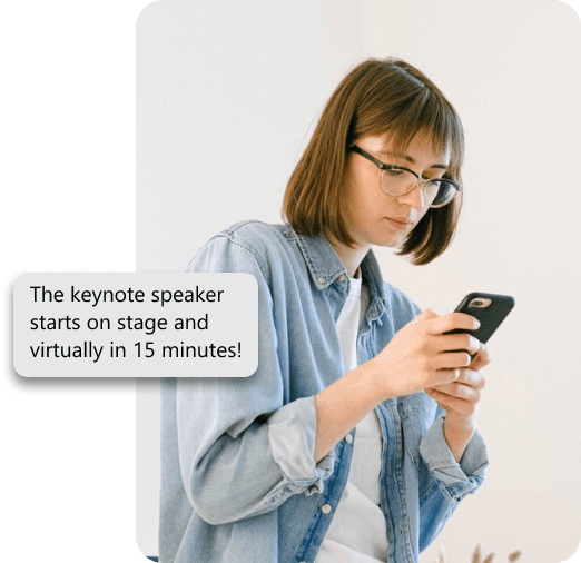 a person on a phone taking about a keynote speaker
