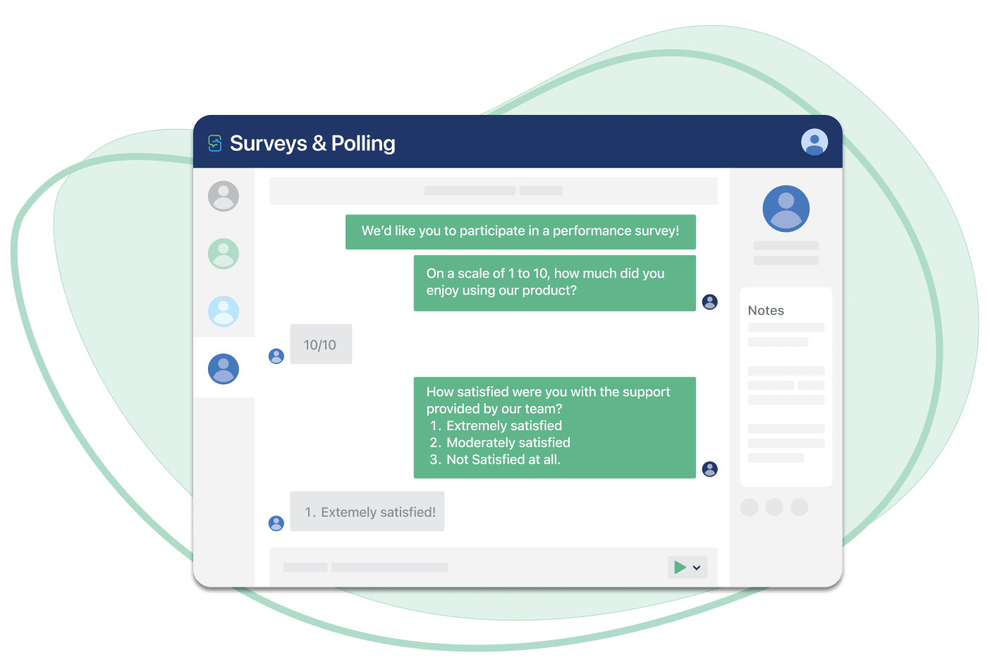 A conversation showing a survey sent to a contact