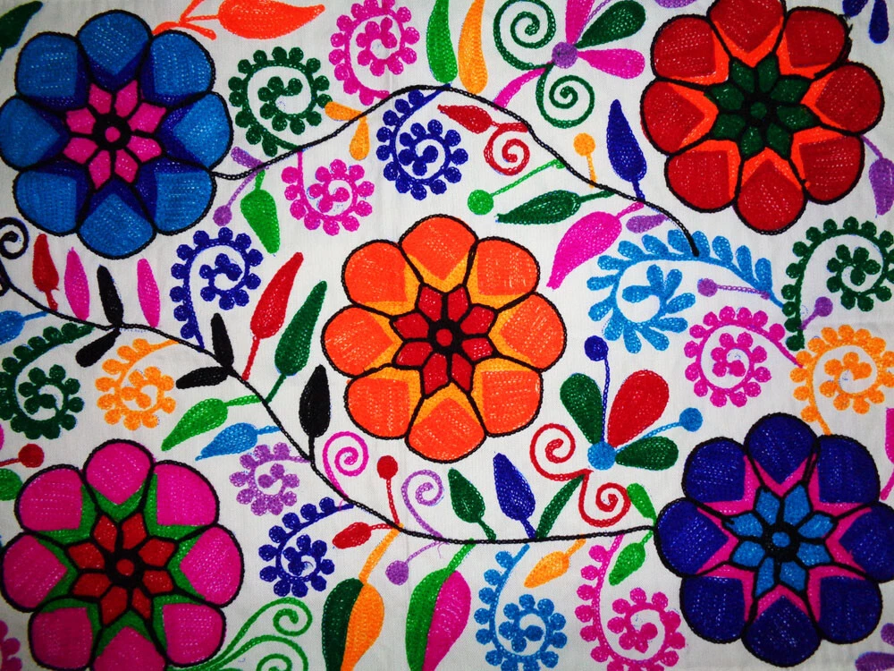Vintage Handmade Embroidery Tapestry Cotton Multi Floral Wall Hanging Home Decor, view 5