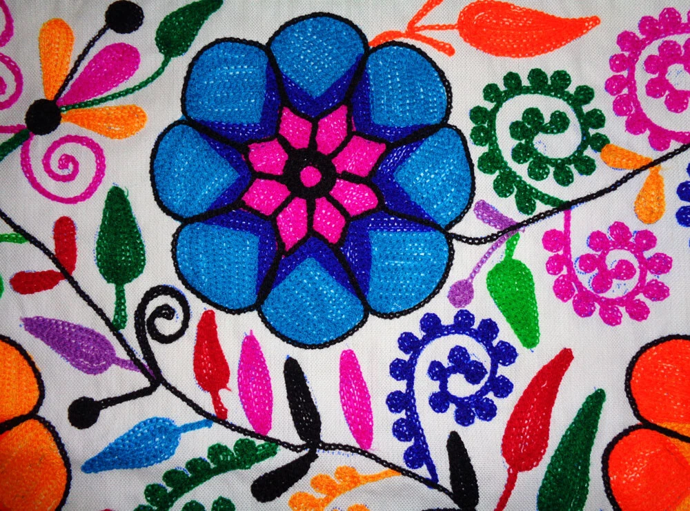 Vintage Handmade Embroidery Tapestry Cotton Multi Floral Wall Hanging Home Decor, view 7