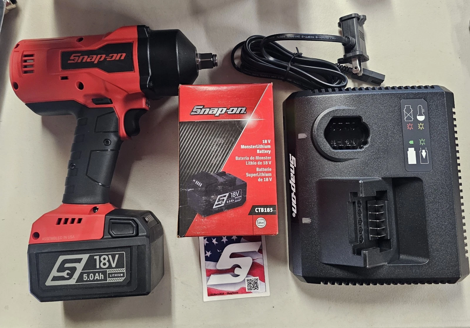 Snap-on Tools USA 1/2” Drive RED Cordless Brushless Impact Kit Set CT9050K2