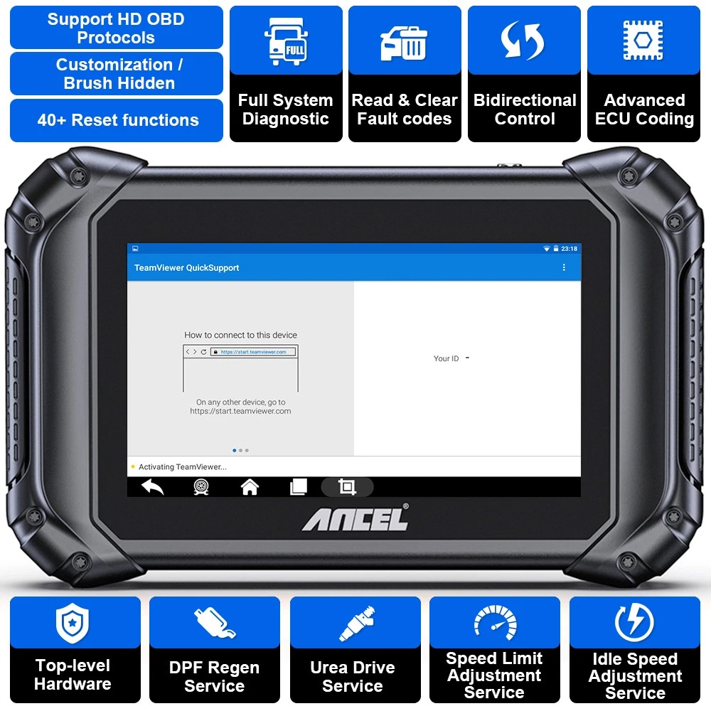 ANCEL V5HD Heavy Duty Truck DPF Regen OBD2 Scanner Bidirectional Diagnostic Tool
