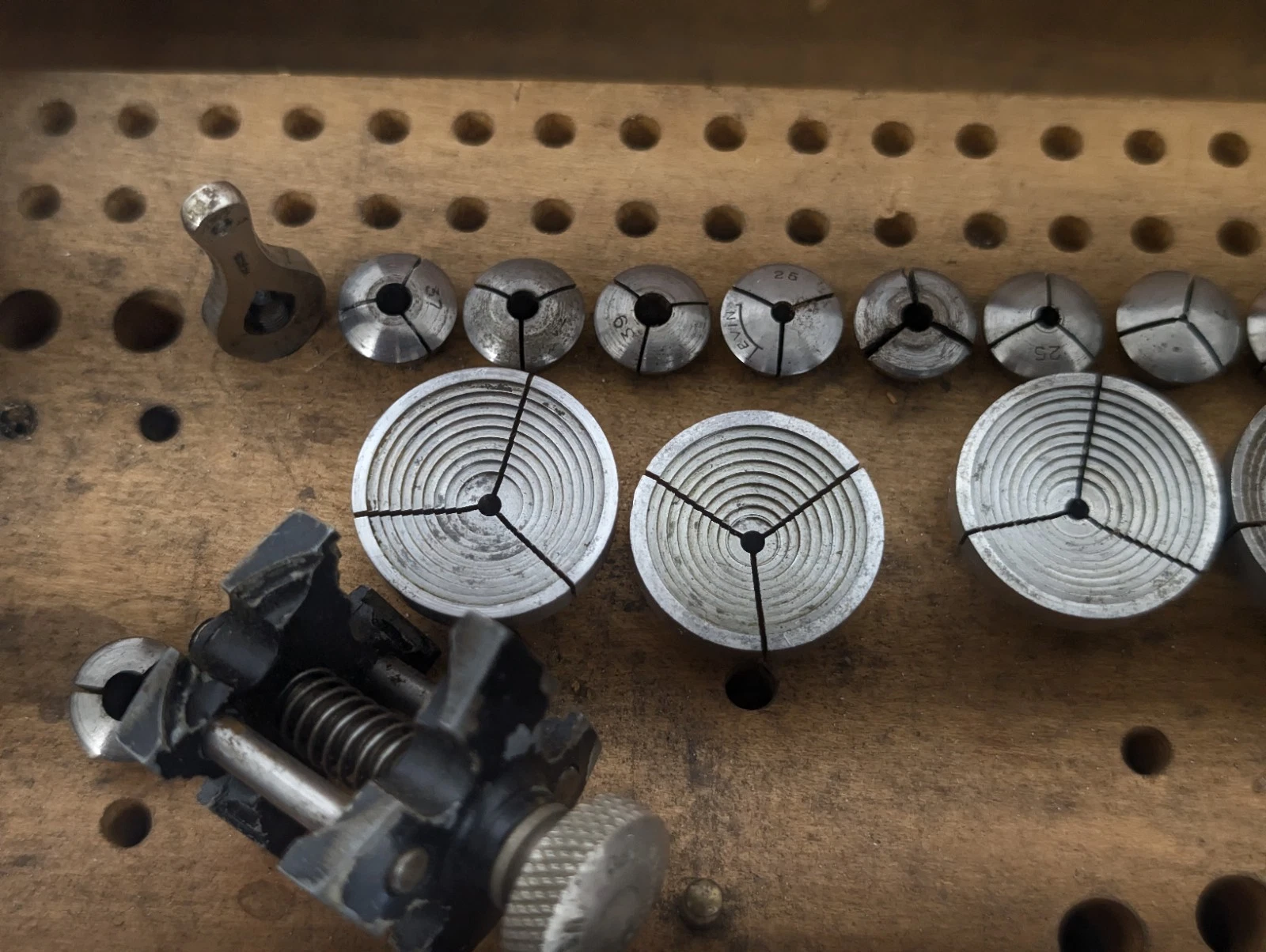 VTG Wolf Jahn Peerless Watchmakers Lathe Collets Wooden Box Misc Tools Parts, view 10